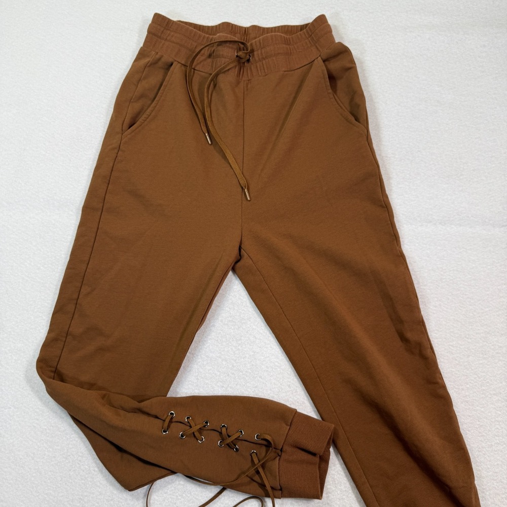 Poster Grl Pants Womens M Brown Lace Up Hem Joggers Streetwear Y2K Aesthetic